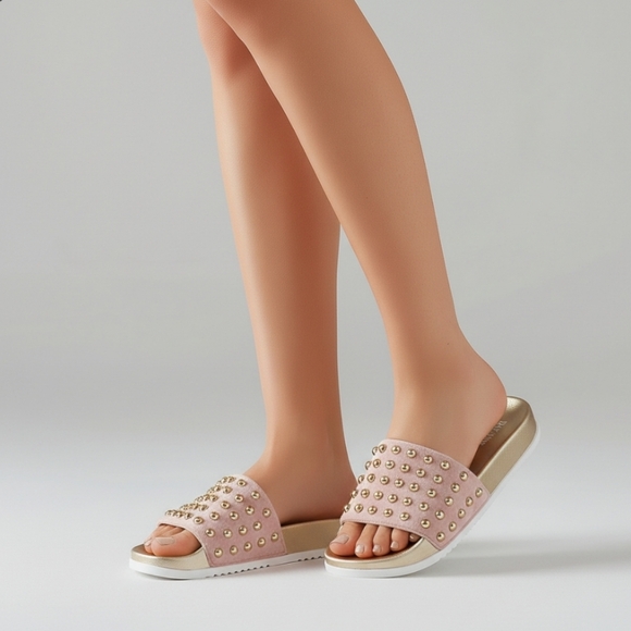 DAY-VINE.  Pink Wide Strap Studs Platform Slides Size 38 US 8 - Picture 6 of 6